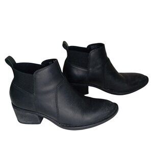 Born Boots 8.5M Black Leather Womens Ankle Stacked Heel Slip-On